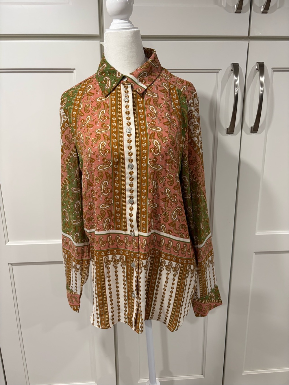Rose & Olive Paisley Button-Down Shirt in Pink & Olive